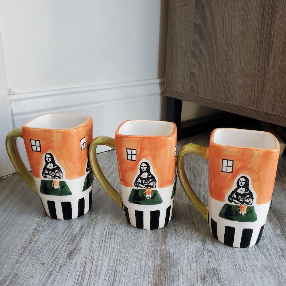 Vintage Collectable Mona Lisa Ceramic Mugs Cups Frangelico & Coffee Set of 3